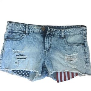 American Flag Pockets USA Ripped Denim Shorts